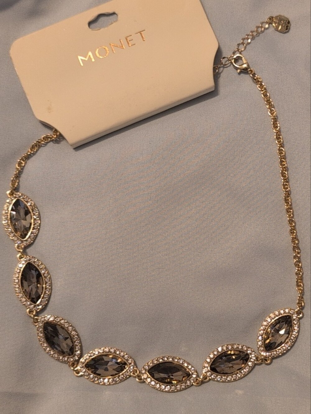 Monet Gold-Tone Necklace with Smoky Gray Marquise Stones
